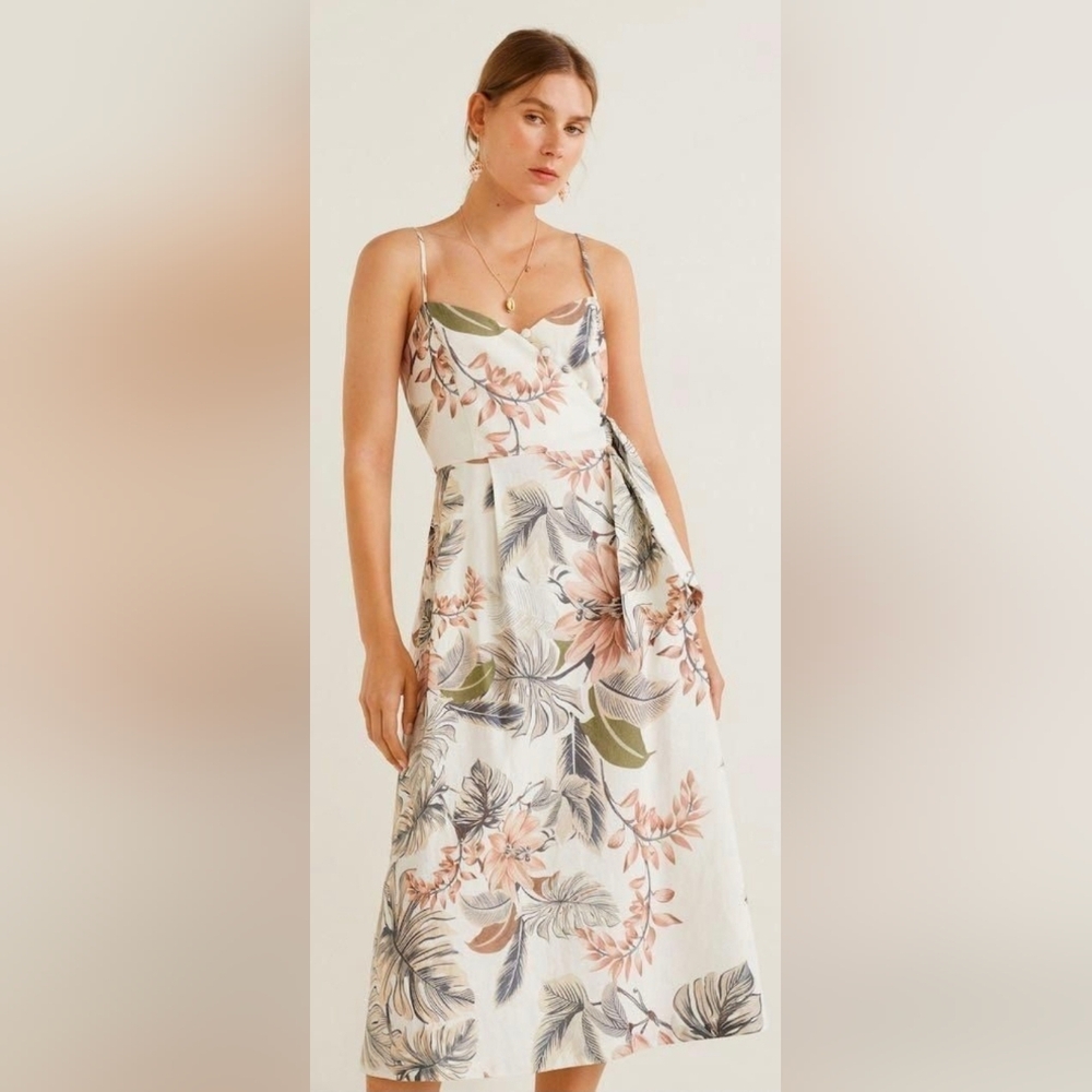 BNWT. Mango Linen Blend Midi Dress. Size 4.